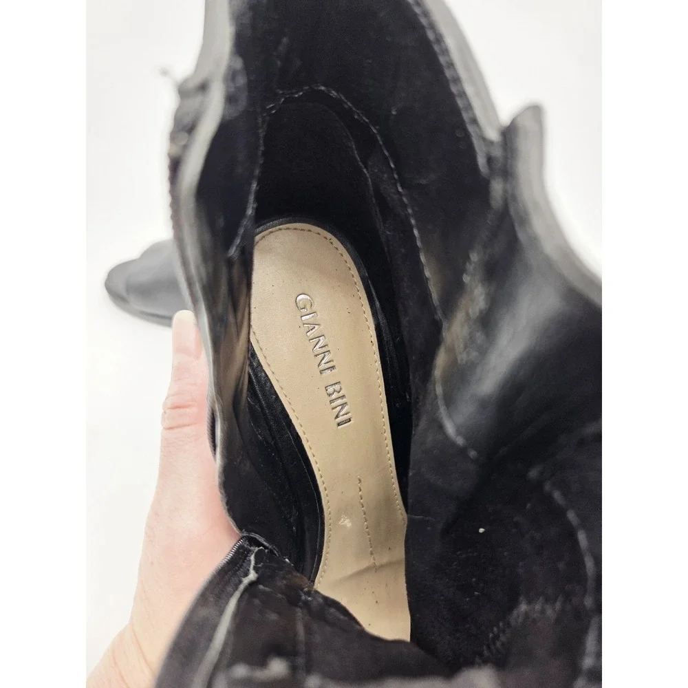 Gianni Bini Ankle Boots Black Leather Round Toe Zip Platform Block Heel Size 7.5